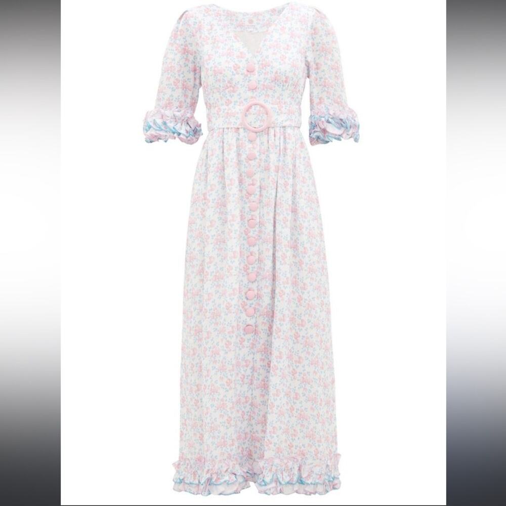 NWT Gul Hurgel Pink Multi linen belted Sun Maxi dress sz XS